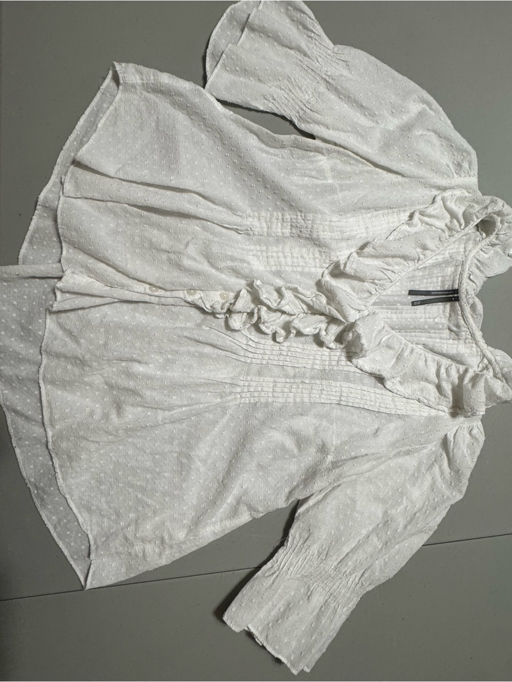 Anthropologie White Ruffle Front Swiss Dot Blouse